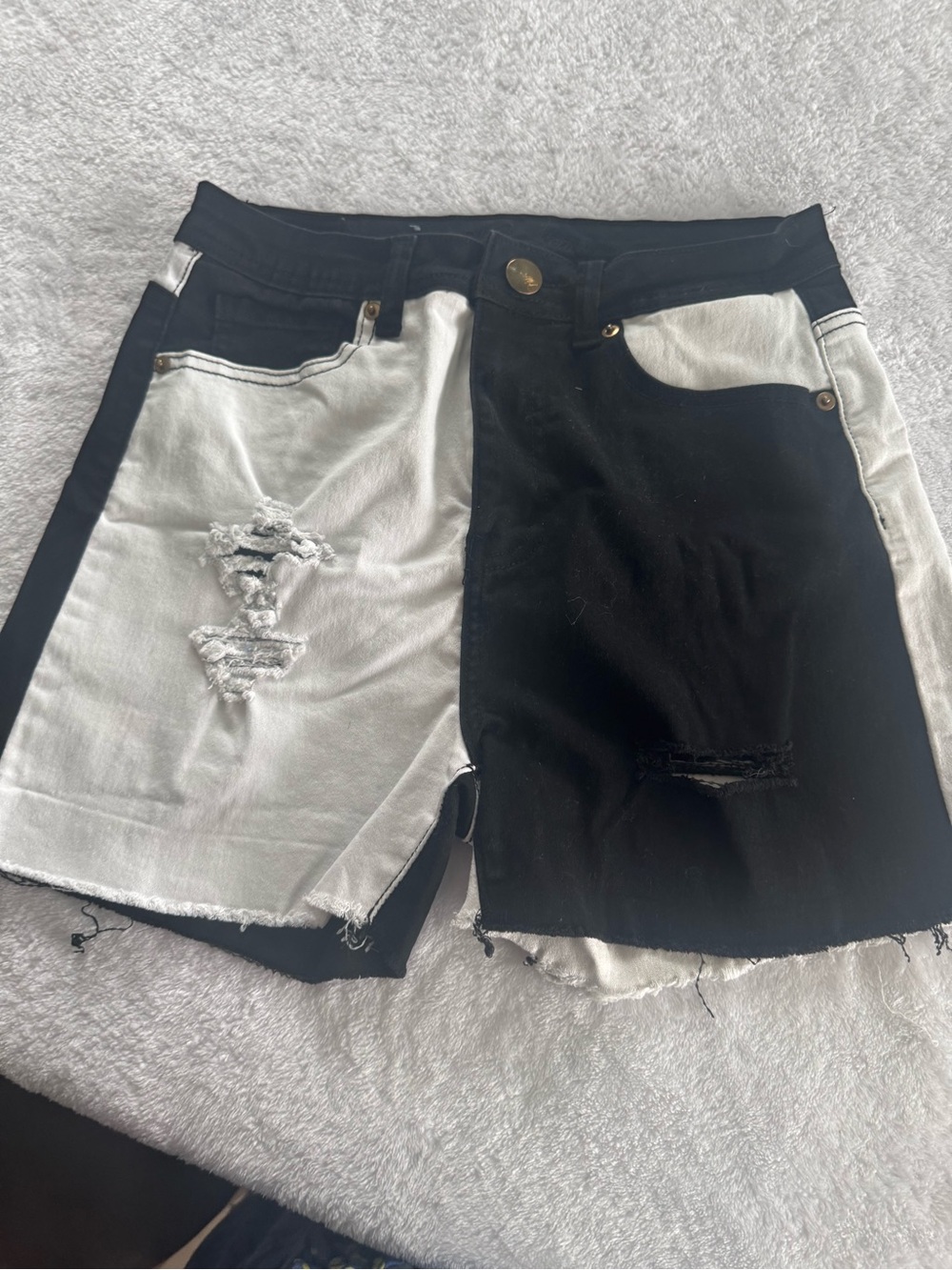 Two-Tone Black and White Denim Jean Shorts